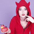 Hooded satanic slut with vibrating devil duck