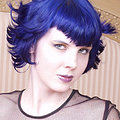 Blue haired goth in see through lace dress